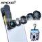 external camera lens for android phone 0.63x Wide Angle+15x Macro+198 fisheye+2x zoom+Filter 5 in 1 phone lens kit