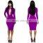 Hottest Women Classic Black Hollow Out Pencil Midi Club Dresses Fashion Long Sleeve Knee Length Elegant Sim Bodycon Sexy Dress