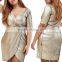 The Gold Irregular Plus Size Sequin Dress Short Sleeves Dress for Ladies