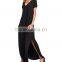 Summer Casual T shirt Dress Black Split Maxi Dress Women V Neck Loose Dress