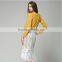Woman fashion autumn yellow long sleeve slim fitted beaded women blouse