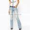 light blue plain knee ripped wide botton new model jeans pent style