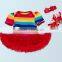 2017 hot sell Rainbow stripes baby rompers for 1-2 YS , romper+headband+one pair of shoes