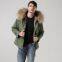 Stripe popular winter Long style Faux fur jacket with real raccoon fur hood