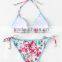 Low Moq Custom Sublimation Swimwear All Over Floral Print Lined Halter String Bikini