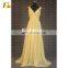 CE753 Exquisite Cap Sleeve V-Neck Deep Low Back Chiffon Yellow Bridesmaid Dresses