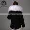 Fashion Women Black Jacket With Raccoon Collar And White Fox Fur Coat