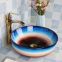Stylish Design ceramic hotel bathroom good sale new design special blue color round wash basin for wholesale from china