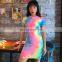 Women tie dye mini bodycon club dresses