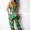Ladies green leaf and  floria printing jumpsuit for summer 2020