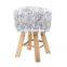 Customized Solid Wooden Round Soft Fur seat unfolded stool ottoman chair modern 4 legs for bedroom livingroom