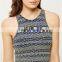 Yellow jacquard plain custom sexy stretch fit ladies racer crop top wholesale cheap