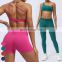 Wholesale Custom Workout Wear One Shoulder Sport Bra Pleated Waist Shorts Leggings 3 Piece Suit Gym Fitness Yoga Set For Women