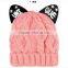 Unique Printed Cat Ear Decorated Polar Fleece Inside Twisted Knitting Women Girls Hat