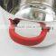 straight shape stainless steel casserole with red silicone painted handles for comfortable holding