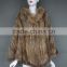 Genuine high quality rabbit & raccoon fur knitted women poncho/shawl with hood