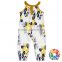 Boutique newborn baby outfit vintage grey yellow floral jumpsuit