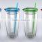 BPA Free promotional 20oz double wall plastic tumbler with straw can insert paper