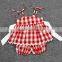 Lace Trims Summer Clothes With Bowknot Red Gingham Cotton Outfits Children Outfit