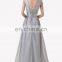 Grace Karin Off Shoulder Backless Sweetheart Chiffon Grey Long Mother of the Groom Evening Dress CL6231-1