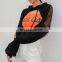 Hot Wholesale Women's Ladies Sexy Printed Long-sleeved Solid Short Mesh T-shirt