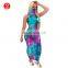 Summer Women Tie Dye Sleeveless Dress With Face Cover Girls Sexy Summer Tie Dye Long Dress Maxi Dress with face