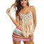 Hand Crocheted Beach Fringed Bikini Split Prismatic Swimsuit Set