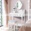 Cushioned Stool White Vanity 4 Drawers Mirrored dressing table