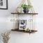 2 Tier Jute Rope Organizer Rack Floating Shelf Wall Swing Storage Shelves Wood Wall Hanging Shelf