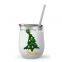 12oz Double Wall Stainless Steel Christmas Holiday Gift Insulated Wine Tumbler Mugs With Straw/Lid