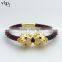 Fashion Jewelry, Double Lion Bracelet, Genuine Stingray Leather Bracelet, 18k Gold Lion Head Bracelet
