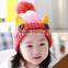 Hot Selling Fashion New Handmade Ears With Buttons Baby Kids Knitted Pom Pom Beanie Cap