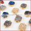 Gold Plated Square Titanium Rainbow Blue Druzy Agate Geode Connector Double Bails