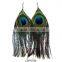 Long natural Peacock feather dangling earrings
