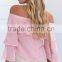 Guangzhou OEM wome clothes bell sleeve off shoulder new design ruffle raglan shirt