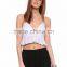 Woman deep V neck halter white stripped sexy backless fit and flare cotton crop tops