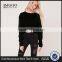 Custom Label Women Plain Black Knitwear With Drop Shoulder Loose Sweater Turn Back Cuff Cropped Jumper Black