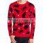 Men Red Sweater Allover Black Knitted Pattern Led Light Sweater For Christmas