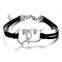 2PCs Silver Plated Double Heart Love Faux Suede Leather Cord Charm Bracelets