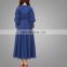Navy Blue Long Sleeves Dress High Quality Maxi Skirt Band Neck Runched Waistband Design Soft Dress