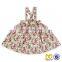 Baby Girls Stylish Back Cross Braces With Bow Frock Children Boutique Flower Printed Spring Clothing Dress.