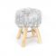 Customized Modern Style Wood Ottoman Stool Faux Fur Stool With Wooden Legs For Living Room Bedroom