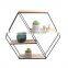 Wholesale High Quality Hexagon geometric Metal And Wooden Wall mounted Shelf shelves For wall