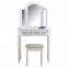 Furniture Dressing Table 3 Way Mirrors Triple Mirror Makeup Dresser Set with Stool (White)