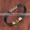Black Leather Rope Wrist Bracelet Alloy Charm Sturdy Clasp Closure Men Womens Cuff Bracelet