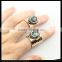 LFD-0018R ~Natural Labradorite with Crystal Rhinestone Paved Wide Rings, Metal Rose Gold Plated Gemstone Finger Jewelry Ring