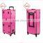 2016 sunrise hot sale pink multifunctional pvc trolley rolling makeup case with led lights