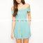 Dobby Off-shoulder Short Sleeve Bow Back Sexy Women Short Jumpsuit