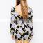Mini Long Sleeve Hot Floral V Back Jumpsuits