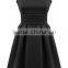 Black Plain Pleated Square Neck Short Sleeve Slim Dress pictures office dress for ladies
